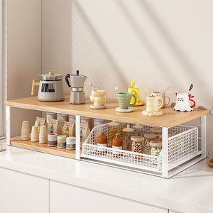 <b>Desktop</b> <b>Shelf</b> 2 Tier Metal Kitchen Storage Organizer With Basket For Coffee Machine Cup Tea Bag Snack - Product Image 1