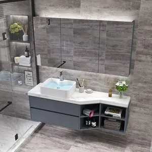 MDF solid wood Inclined corner special-shaped bathroom cabinet combination modern rock slab toilet intelligent face washing