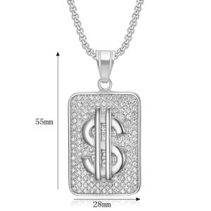 Collier pendentif en acier inoxydable avec diamant, signe de dollar rectangulaire, bijoux hip-hop unisexe, cadeau, serti pavé DZ296 - Product Image 5