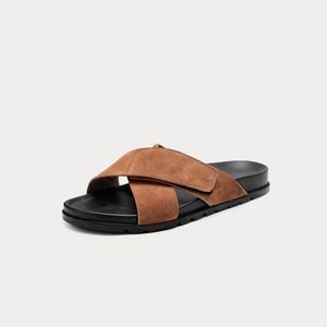 Sandalias de cuero genuino para hombre, estilo juvenil y moderno, para playa y exteriores, con cierre sin cordones, transpirables, de una sola tira, con diseño distintivo. - Product Image 2