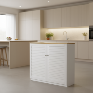 Mueble de Cocina Independiente Blanco con Puertas con Rejillas, Aparador de Cocina con Almacenamiento, 12 Pulgadas de Profundidad, 10 Pulgadas de Altura, Diseño Contemporáneo - Product Image 2