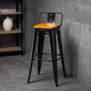 Venta al por mayor hogar Hotel Vintage altura Metal <span class=keywords><strong>taburete</strong></span> negro respaldo alto comercial bar sillas Taburetes de Bar para mostrador de cocina - Product Image 6