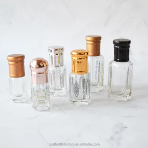New Design Arabic Thick Base 3ml 6ml Attar Glass Oud Oil Perfume Tola Bottles With Antique Brass Cap