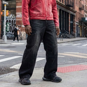 Jean cargo noir délavé vintage pour homme 2026, coupe ample à jambe large, style streetwear Y2K, pantalon en denim multi-poches, directement de l'usine - Product Image 2