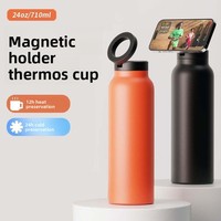 Gourde isotherme magnétique personnalisée de 24 oz en acier inoxydable avec support pour téléphone et logo, vente en gros pour le sport