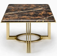 Fabrication sur mesure de table basse de luxe au design moderne en marbre naturel et acier inoxydable doré pour salle à manger et table rectangulaire