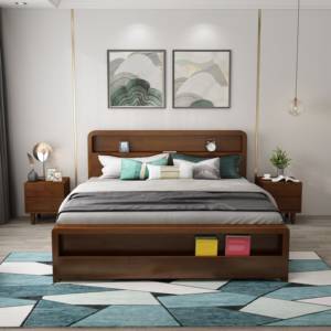 High Quality Factory Wholesale Nordic Light Wood <b>Bed</b> <b>Frame</b> Natural Solid Wood Easy Assembly Headboard and Footboard Storage - Product Image 1