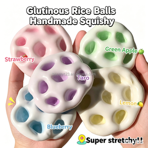 Jouets Squishy Faits Main en TPR, Boules de Riz Gluant Mochi de 6 cm et 4 cm, Doux à Rebond Lent, Anti-Stress, Saveurs Taro et Myrtille - Product Image 4