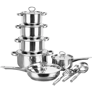 15 Pcs Double Ear Induction Bottom Stainless Steel Pot Set Cookware Sets 16/18/20/24cm Soup Pot With Shovel Spoon