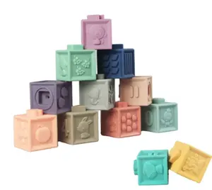 3D embossed soft rubber building blocks,baby teether , cognitive early education, bite