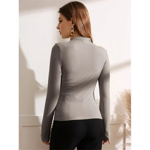 T-shirt da <span class=keywords><strong>donna</strong></span> autunno e inverno t-shirt a <span class=keywords><strong>collo</strong></span> <span class=keywords><strong>alto</strong></span> con Design plissettato Streetwear t-shirt Joker a maniche lunghe t-shirt da <span class=keywords><strong>donna</strong></span> - Product Image 2