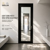 Porte battante en verre et aluminium minimaliste GELLJA, étanche, insonorisée, avec option verre dépoli, certifiée CE, pour salle de bain, bureau, hôtel