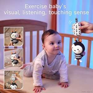 Tumama Kids 4 pezzi in bianco e nero neonato peluche passeggino giocattoli animali musicali appesi bambino sonaglio giocattoli di peluche Set - Product Image 5
