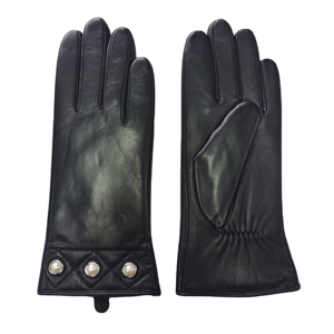 Nuovi <span class=keywords><strong>Guanti</strong></span> in Vera Pelle per Donna, Moda di Tendenza, Alta Qualità, Decorazione con Perle Bianche, Fodera in Pelliccia di Pecora Anilina - Product Image 4