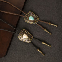 Cravate Bolo Western Vintage en Imitation Turquoise, Cordon Tressé Bronze, Unisexe, pour Costume de Cowboy, pour Hommes et Femmes