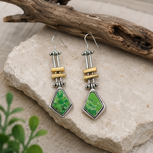 Orecchini creativi a forma di freccia lunga con dettagli color verde acqua, regalo retrò da donna per feste - Product Image 5