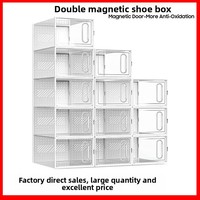 Boîte de rangement à chaussures anti-poussière, double, transparente, en plastique, avec fermeture magnétique, pliable, mobile, pour usage domestique
