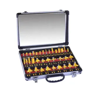 35 יחידות קופסא אלומיניום חבילת פלדת טונגסטן פאנל נתב עץ סט עם שוק עגול 1/4. - Product Image 1