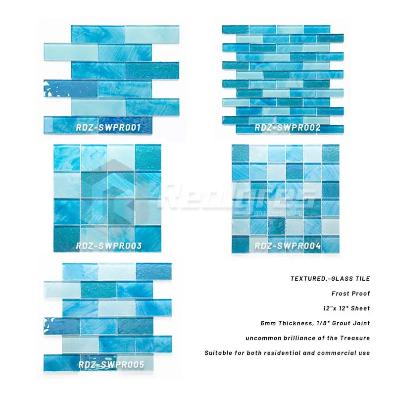 Realgres toptan kaymaz standart ucuz kobalt mavi yüzme havuzu fayans 4mm kristal cam porselen mozaik