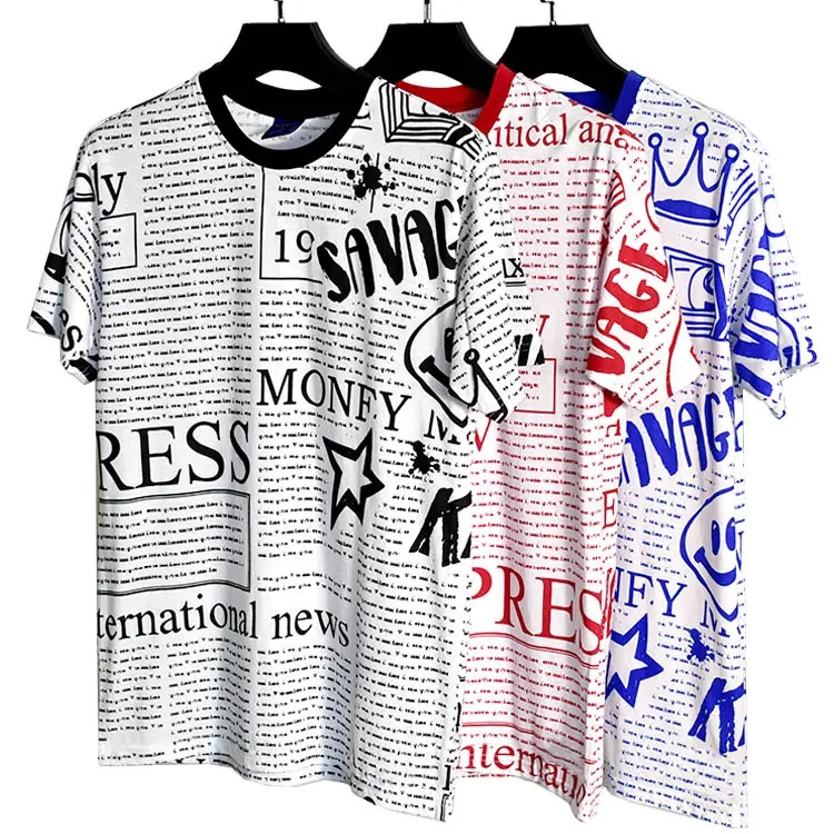 Op Maat Gemaakte Ronde Hals 100% Katoen Letter Over Print Streetwear T Shirt Voor Mannen