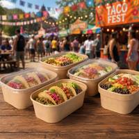 16 Kraftpapieren voedselboxen met deksel, rechthoekig, wegwerpbaar, voor afhaalmaaltijden, OEM, aangepast logo, groothandel, ecologisch, fastfoodverpakkingen