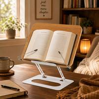 Support de lecture en bois réglable et pliable pour la maison/le bureau, commande en gros, support pour ordinateur portable et tablette pour bibliothèque d'entreprise