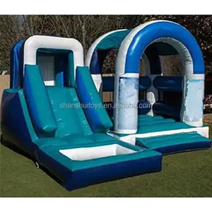 定制弹跳屋充气滑梯组合蓝色跳跃城堡儿童空气保镖派对活动租赁