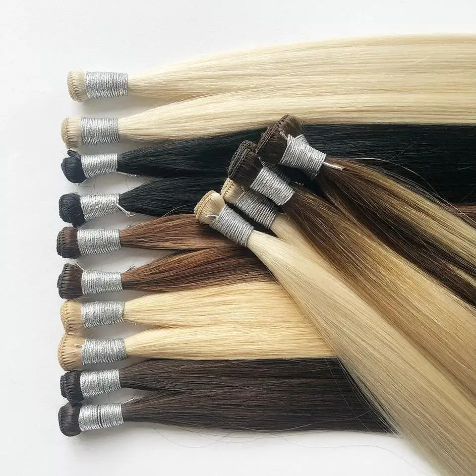 High Quality Russian Genius Weft Hand-tied Hair Extensions 100% Raw Human Hair Seamless Weft Invisible