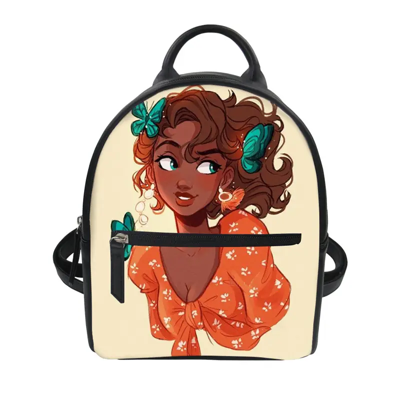 Art African Girl Design Custom Luxury Waterproof Mini Bags Shoulder PU Leather School Backpack Women