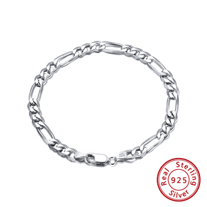 RINNTIN SB66 Wholesale Price of Factory 925 Sterling <strong>Silver</strong> 5mm 7mm <strong>Solid</strong> Diamond-Cut Figaro Link Chain <strong>Bracelet</strong> for Men - Product Image 2