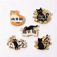 Pin Kerah Kustom Satu Sisi Berbahan Enamel Keras Motif Kucing Kartun, Musik, Tombol Piano, Nada Treble Clef untuk Pakaian dan Tas