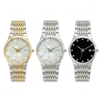 Montre de luxe couleur or avec cadran en nacre, en acier inoxydable, mouvement Miyota à quartz, date automatique, calendrier, diamants, unisexe, montre populaire