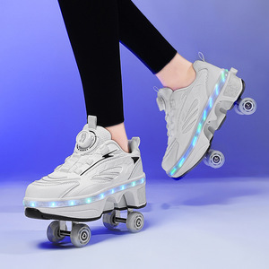 Ponerait, Zapatillas altas de patinaje sobre ruedas de 4 ruedas para <span class=keywords><strong>mujer</strong></span>, ruedas intermitentes de doble propósito para hombres y mujeres - Product Image 2