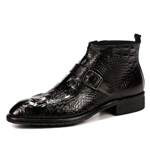 Botas de Cuero para Hombre con Diseño de Cocodrilo, Botas Martin de Cuero Genuino, Botas Cortas de Negocios con Cremallera para Hombre - Product Image 1