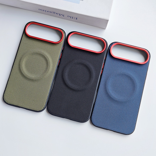 Woven Fabric Texture Magnetic Color Blocke Mobile Phone Case for iphone 16 Plus 17 Air Pro Max Shell Shockproof Coque Back Cover