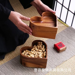 Heart Shape Wooden Tray Walnut Wood Color For Snacks And Candies Stackable Serving Trays - Product Image 4