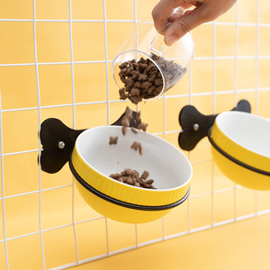 Ceramic <b>Cat</b> Bowl Yellow Round Hanging Pet <b>Feeder</b> For <b>Cats</b> Food And Water - Product Image 3