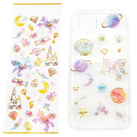 Autocollants décoratifs transparents en PET, résistants aux UV et imperméables, avec feuille d'or, motif papillon galaxie arc-en-ciel, pour journal, vente en gros, personnalisables en usine