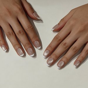 Kuku Palsu Muhaha Trend Brand Push-On Pendek Desain French Cat Eye Bahan PMMA/ABS dengan Lem 10pcs - Product Image 3