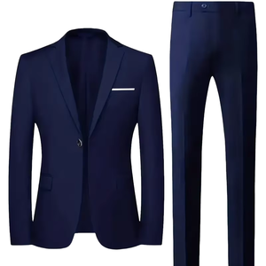 Trajes de Negocios Americanos Azul Marino Slim Fit para Hombre, Blazers y Esmoquin para Boda, Incluye Pantalones de Un Solo Botón y Chaleco con Cierre de Cremallera - Product Image 1