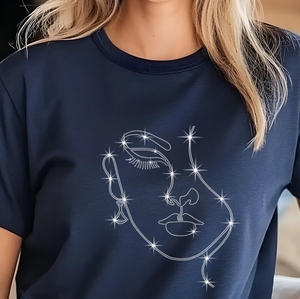Hot Selling Fashion Trend <strong>T</strong>-<strong>shirt</strong> Printing Heat Press Rhinestone Lady Girl <strong>Face</strong> Cartoon Design Wholesale <strong>t</strong> <strong>Shirt</strong> - Product Image 1