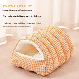 Cama para Mascotas Personalizada OEM, Cerrada, Desmontable, Lavable, Universal, Nido para Mascotas, Cuatro Estaciones, Cálida, de Algodón a Cuadros, para Gatos y Perros, Uso en Interiores - Product Image 6