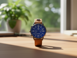 Orologio da Uomo Weijiek con Cinturino in Pelle, Analogico al Quarzo, Cronografo, Quadrante Blu, Cassa in Acciaio Inossidabile, Design alla Moda - Product Image 2