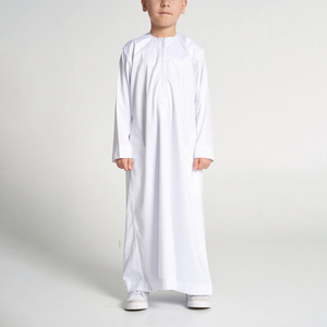 Color sólido blanco niños Dubai niños emiratí Thobe musulmán Oriente Medio árabe adolescente oración <span class=keywords><strong>cremallera</strong></span> larga túnica para niños Eid - Product Image 6