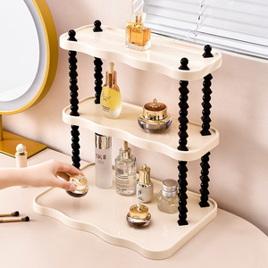 Organizador de cosméticos de escritorio de 3 niveles color crema, estante de almacenamiento de maquillaje de plástico para productos para el cuidado de la piel y herramientas de belleza - Product Image 1