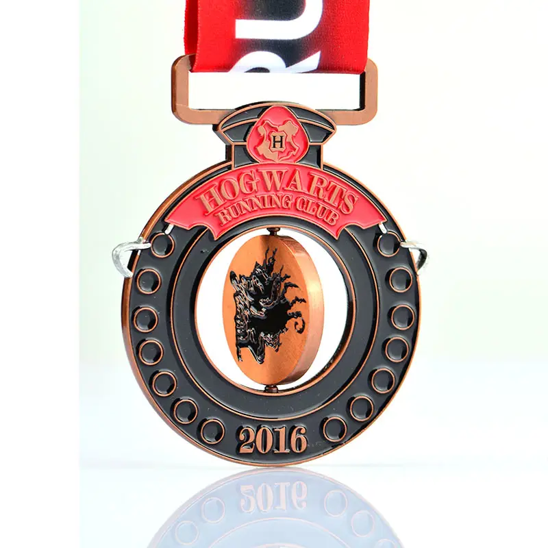 Medalla de maratón giratoria chapada antigua de diseño personalizado