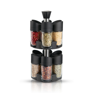 360 Revolving Turntable <strong>Rotating</strong> Organizer Spice Rack Glass Bbq Seasoning Container Salt Jar Set With Handle - Product Image 5