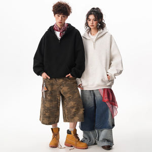 2025 haute qualité automne unisexe Mne et femmes solide blanc surdimensionné demi fermeture éclair sweats à capuche - Product Image 3