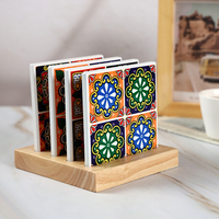Sous-verres carrés en céramique écologiques imprimés UV personnalisés, 10 cm, 7 mm d'épaisseur, dos en liège, motifs floraux bohèmes pour la maison et la cuisine