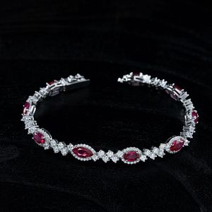 925 เงินสเตอร์ลิงใบโรมันCubic Z Irconiaสร้อยข้อมือเทนนิสMarquise Cutทับทิมสร้อยข้อมือเทนนิสสําหรับเจ้าสาว - Product Image 1